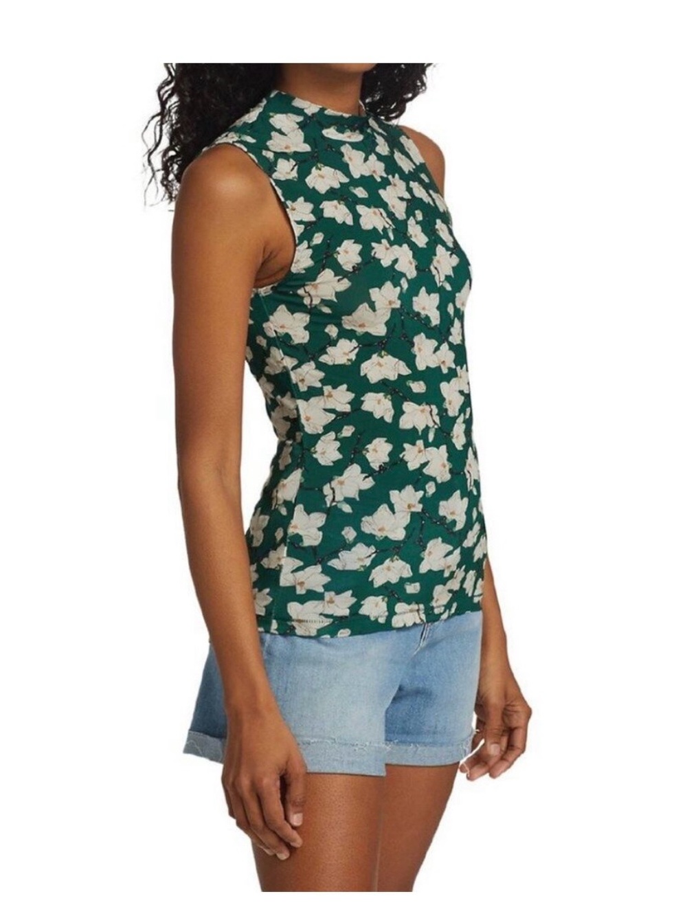 rag & bone Green Sabeen Floral Mock Neck Tank